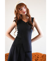 アシメトリーノースリーブサマーニットsdpxyf6119 ブラック