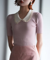 ピーターパンカラー半袖サマーニットsdpxyf6126 ピンク