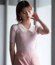 ピーターパンカラー半袖サマーニットsdpxyf6126 ピンク