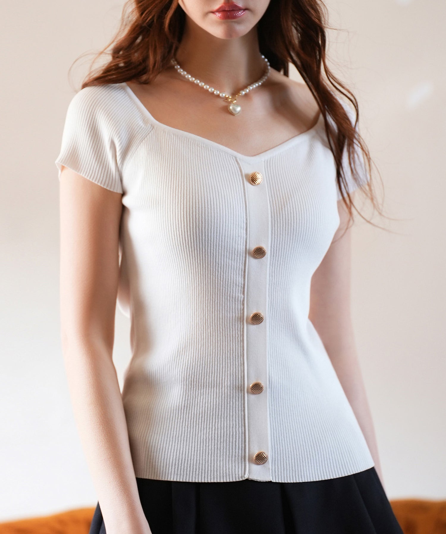 ダイヤモンドネックリブ編みサマーニットsdpxyf6127-103-1