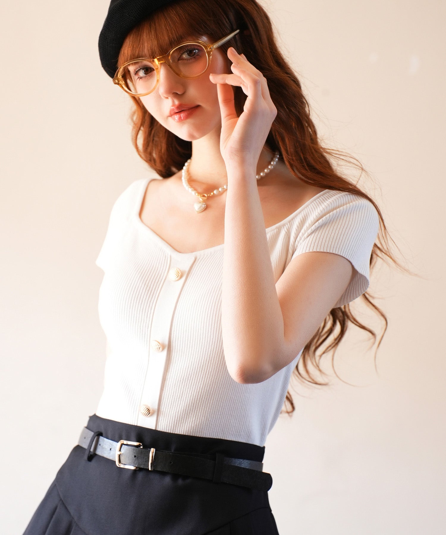 ダイヤモンドネックリブ編みサマーニットsdpxyf6127 ホワイト