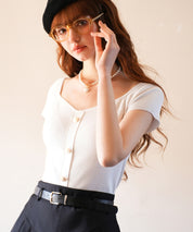 ダイヤモンドネックリブ編みサマーニットsdpxyf6127 ホワイト