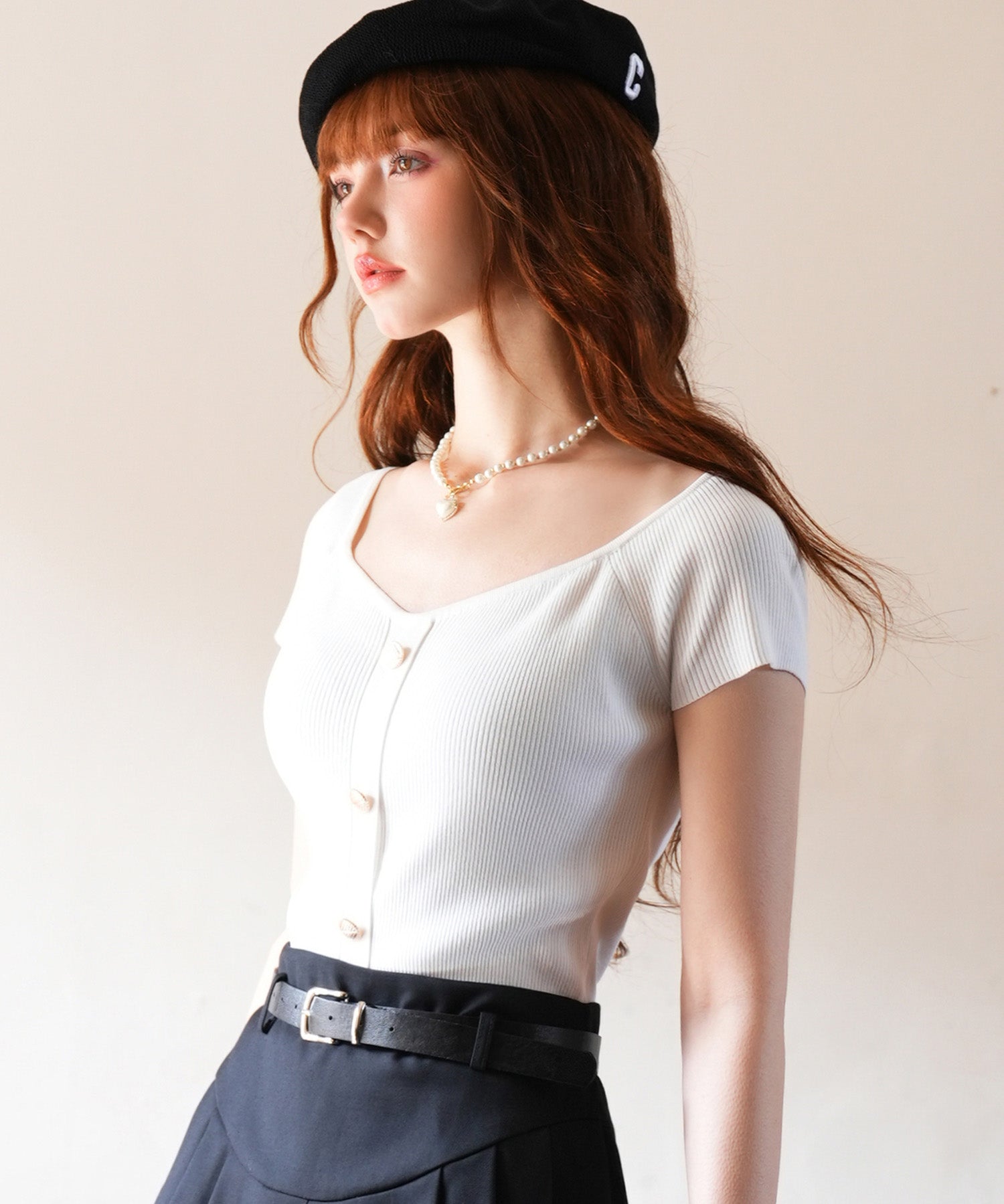 ダイヤモンドネックリブ編みサマーニットsdpxyf6127 ホワイト