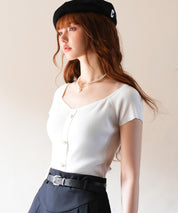 ダイヤモンドネックリブ編みサマーニットsdpxyf6127 ホワイト