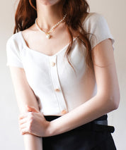 ダイヤモンドネックリブ編みサマーニットsdpxyf6127 ホワイト