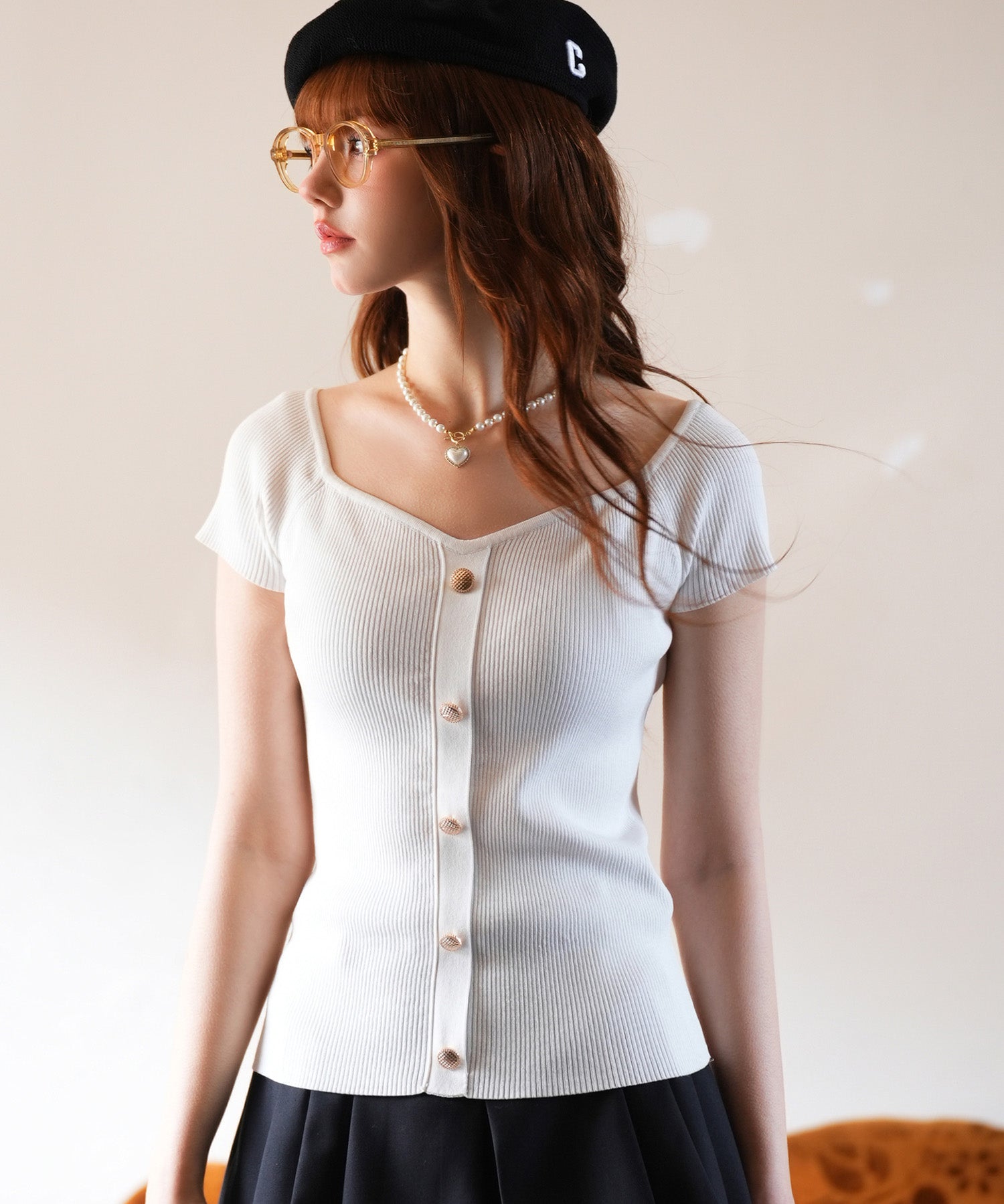 ダイヤモンドネックリブ編みサマーニットsdpxyf6127 ホワイト