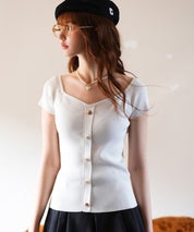 ダイヤモンドネックリブ編みサマーニットsdpxyf6127 ホワイト