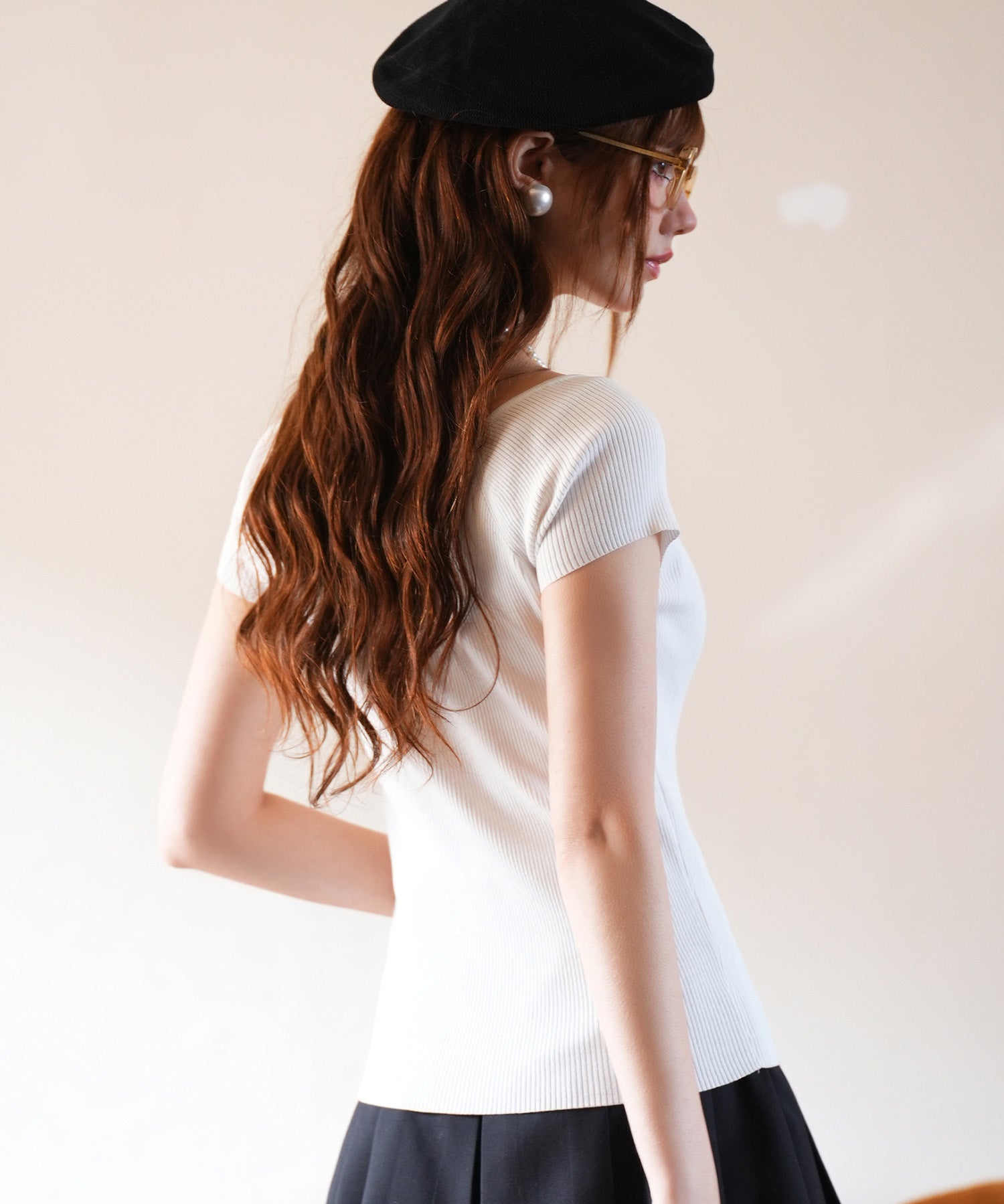 ダイヤモンドネックリブ編みサマーニットsdpxyf6127 ホワイト