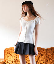 ダイヤモンドネックリブ編みサマーニットsdpxyf6127 ホワイト