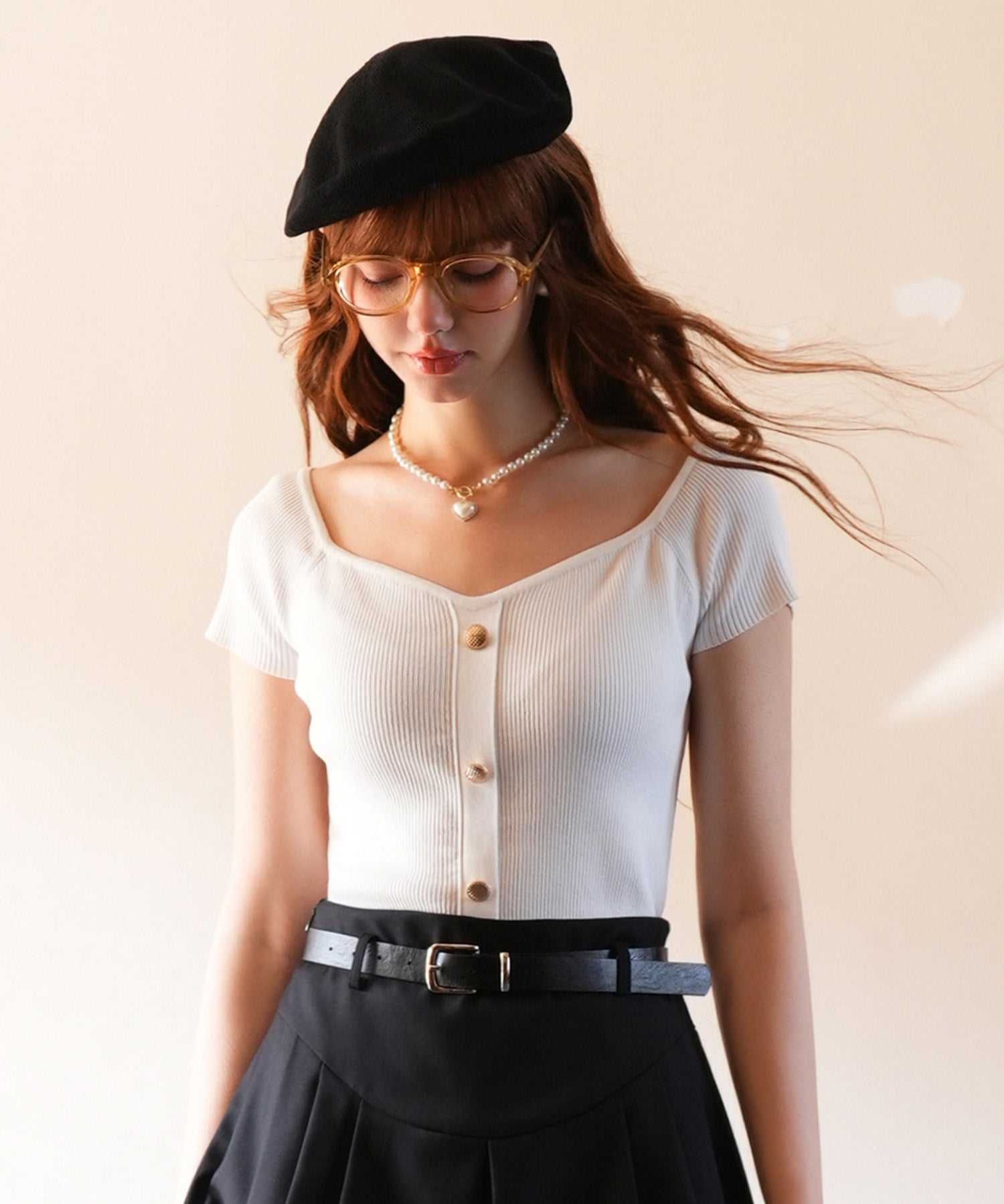 ダイヤモンドネックリブ編みサマーニットsdpxyf6127 ホワイト