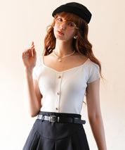 ダイヤモンドネックリブ編みサマーニットsdpxyf6127 ホワイト