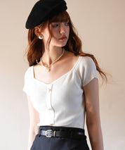 ダイヤモンドネックリブ編みサマーニットsdpxyf6127 ホワイト