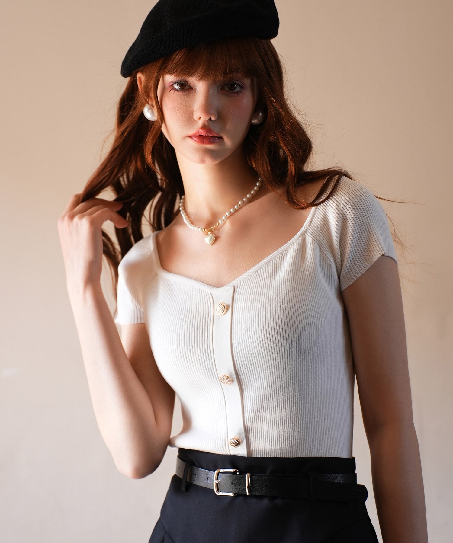 ダイヤモンドネックリブ編みサマーニットsdpxyf6127 ホワイト