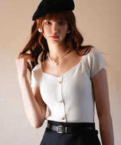 ダイヤモンドネックリブ編みサマーニットsdpxyf6127 ホワイト