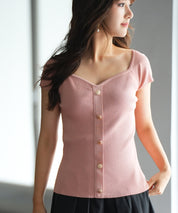 ダイヤモンドネックリブ編みサマーニットsdpxyf6127 ピンク