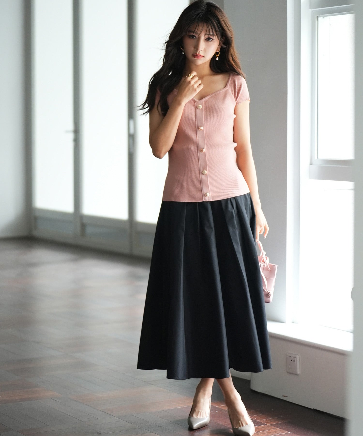 ダイヤモンドネックリブ編みサマーニットsdpxyf6127 ピンク