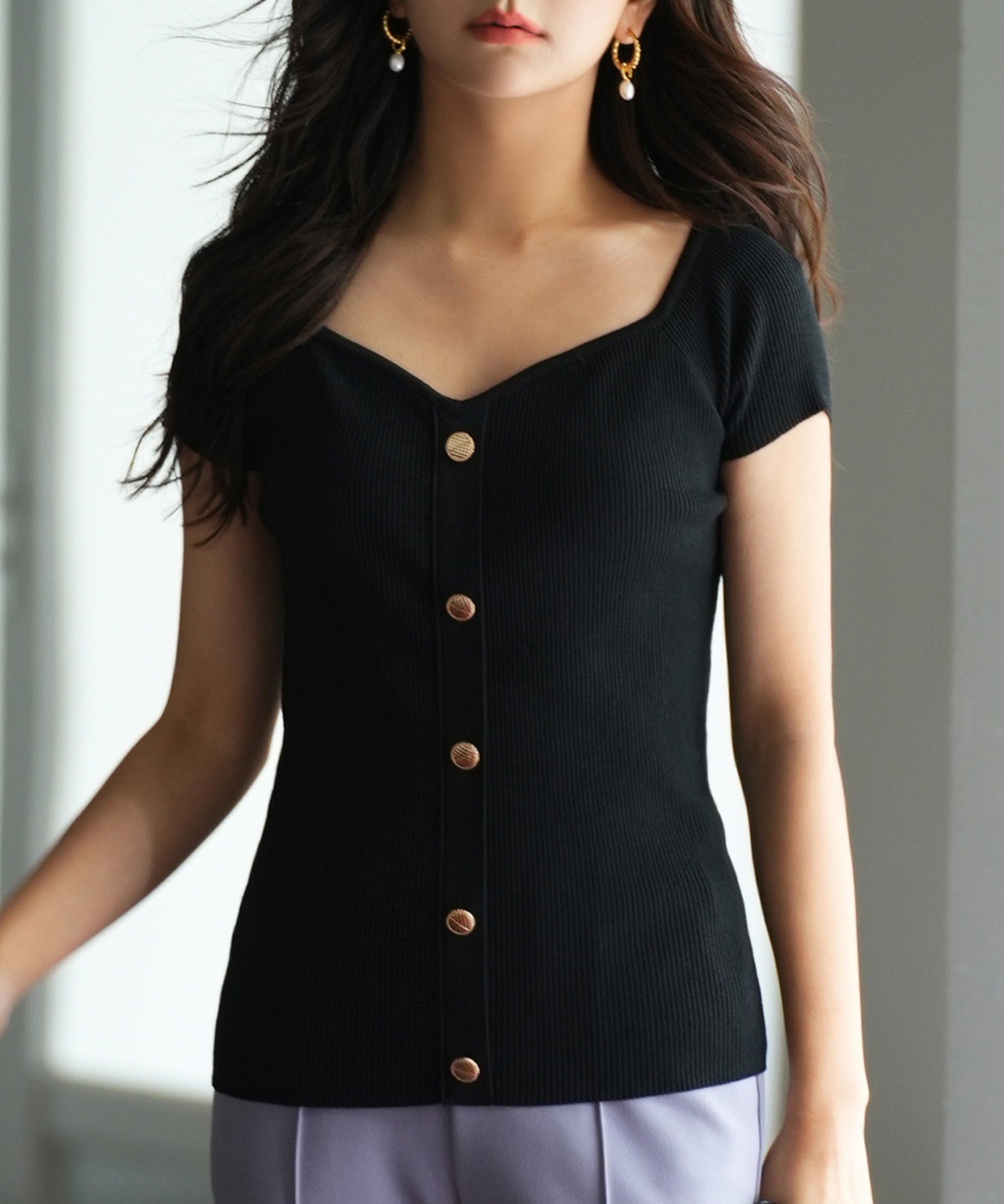 ダイヤモンドネックリブ編みサマーニットsdpxyf6127-103-8