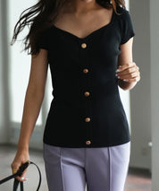 ダイヤモンドネックリブ編みサマーニットsdpxyf6127 ブラック