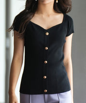 ダイヤモンドネックリブ編みサマーニットsdpxyf6127 ブラック