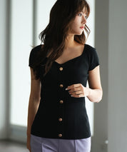 ダイヤモンドネックリブ編みサマーニットsdpxyf6127 ブラック