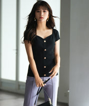 ダイヤモンドネックリブ編みサマーニットsdpxyf6127 ブラック