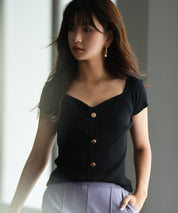 ダイヤモンドネックリブ編みサマーニットsdpxyf6127 ブラック