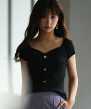 ダイヤモンドネックリブ編みサマーニットsdpxyf6127 ブラック