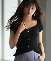 ダイヤモンドネックリブ編みサマーニットsdpxyf6127 ブラック