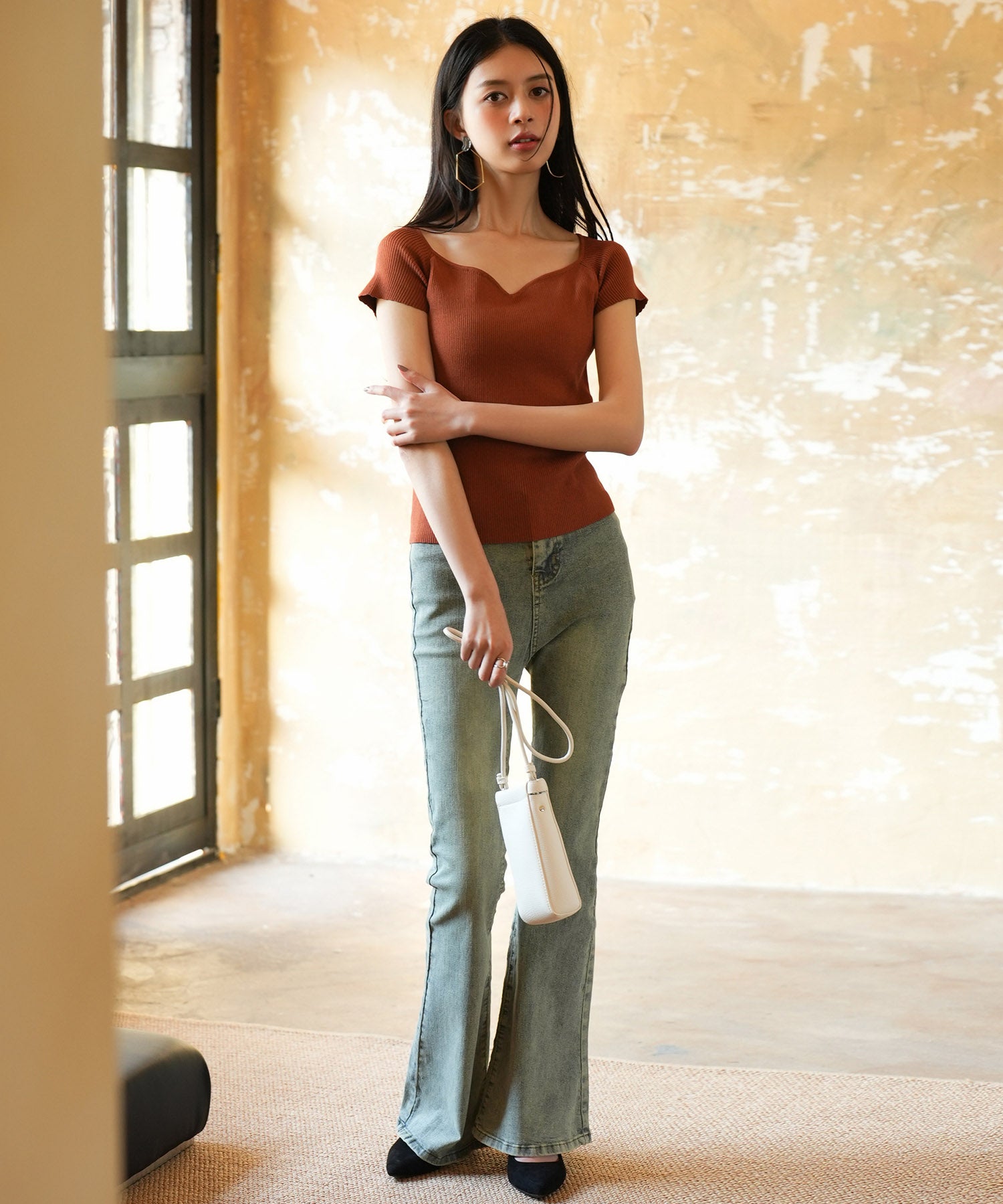 ダイヤモンドネックサマーニットsdpxyf6128 レンガ