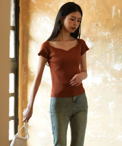 ダイヤモンドネックサマーニットsdpxyf6128 レンガ