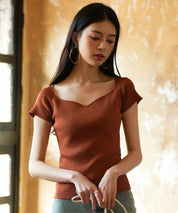 ダイヤモンドネックサマーニットsdpxyf6128 レンガ