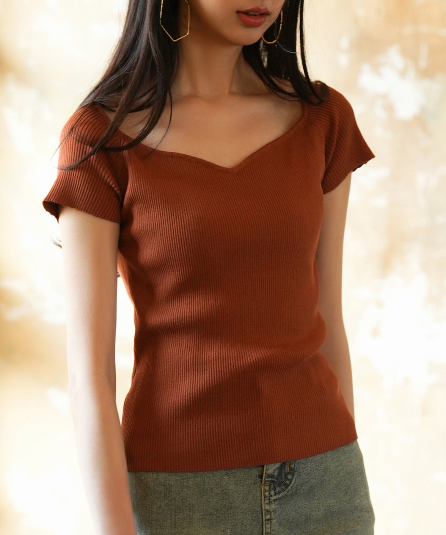 ダイヤモンドネックサマーニットsdpxyf6128 レンガ