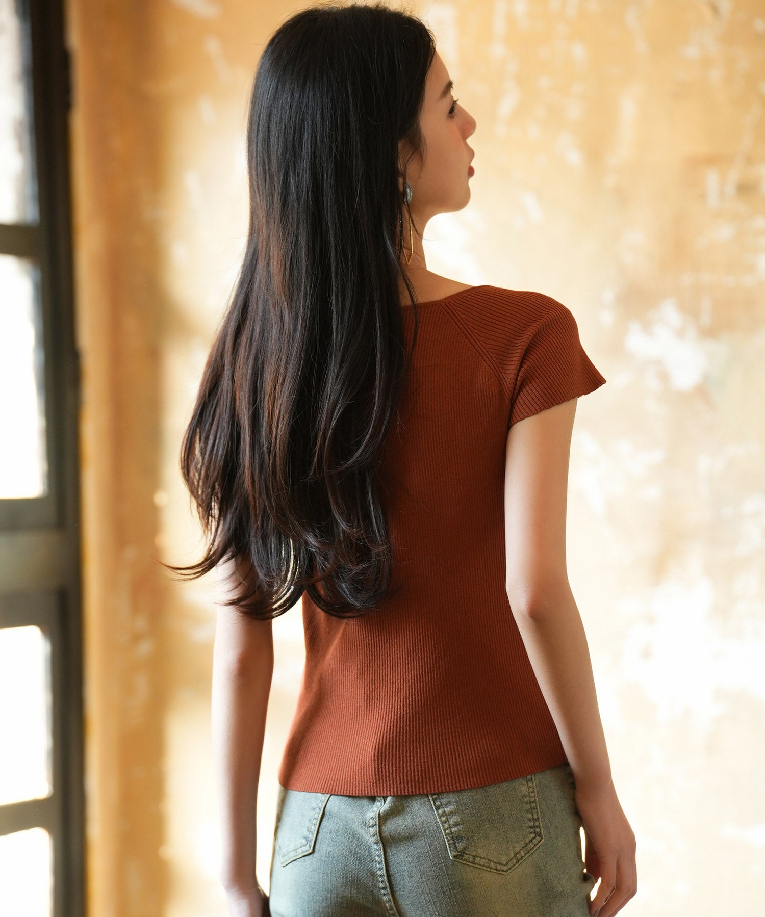 ダイヤモンドネックサマーニットsdpxyf6128 レンガ