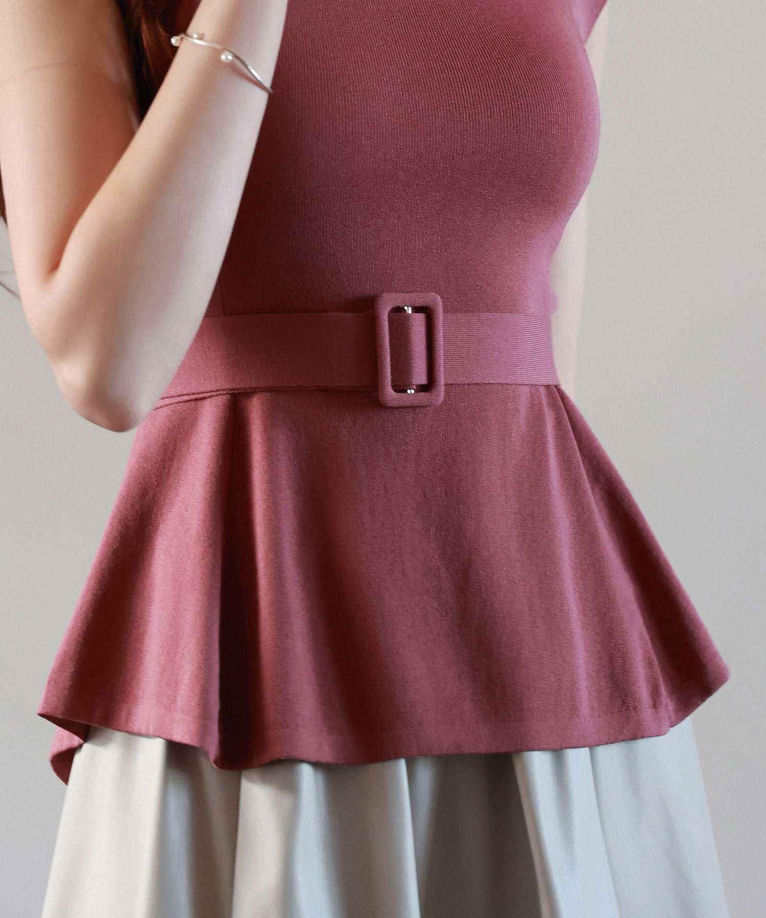 【2way】ペプラム裾サマーニットsdpxyf6129 エンジ