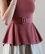 【2way】ペプラム裾サマーニットsdpxyf6129 エンジ