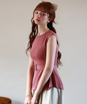 【2way】ペプラム裾サマーニットsdpxyf6129 エンジ