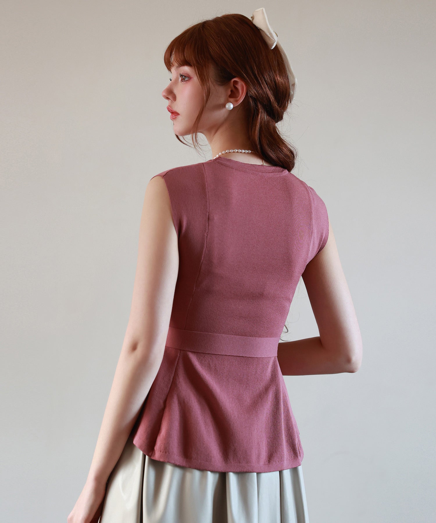 【2way】ペプラム裾サマーニットsdpxyf6129 エンジ