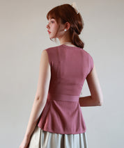 【2way】ペプラム裾サマーニットsdpxyf6129 エンジ