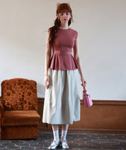 【2way】ペプラム裾サマーニットsdpxyf6129 エンジ