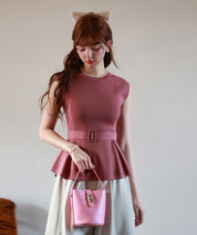 【2way】ペプラム裾サマーニットsdpxyf6129 エンジ