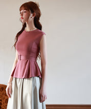 【2way】ペプラム裾サマーニットsdpxyf6129 エンジ