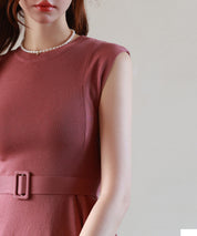 【2way】ペプラム裾サマーニットsdpxyf6129 エンジ