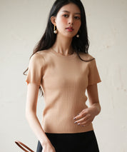 リブ編みクルーネックサマーニットsdpxyf6133-103-14