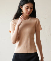 リブ編みクルーネックサマーニットsdpxyf6133 ベージュ