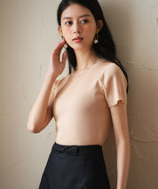 リブ編みクルーネックサマーニットsdpxyf6133 ベージュ