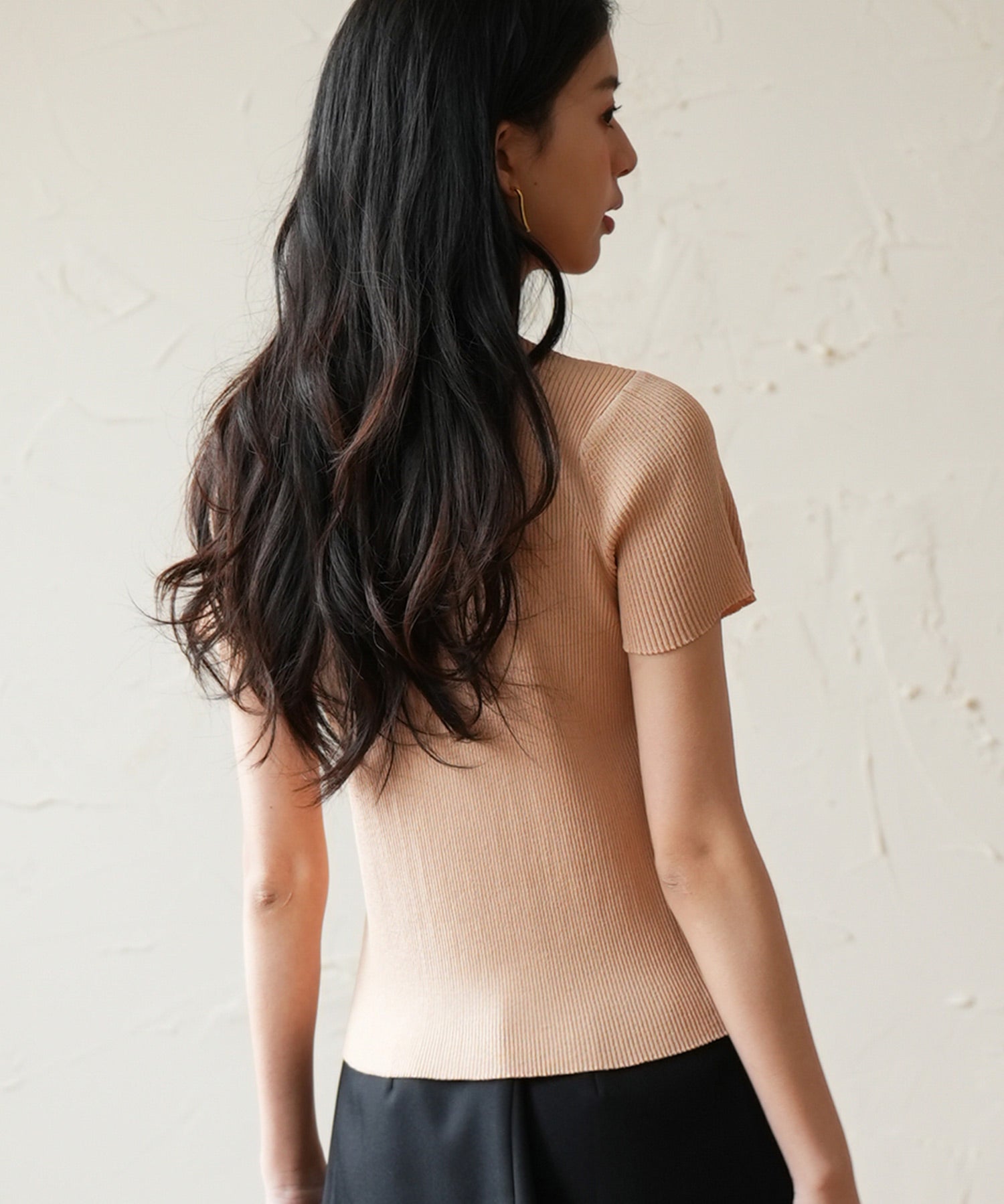 リブ編みクルーネックサマーニットsdpxyf6133 ベージュ