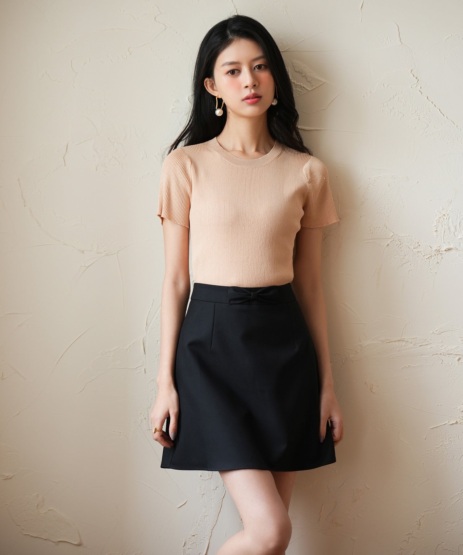 リブ編みクルーネックサマーニットsdpxyf6133 ベージュ