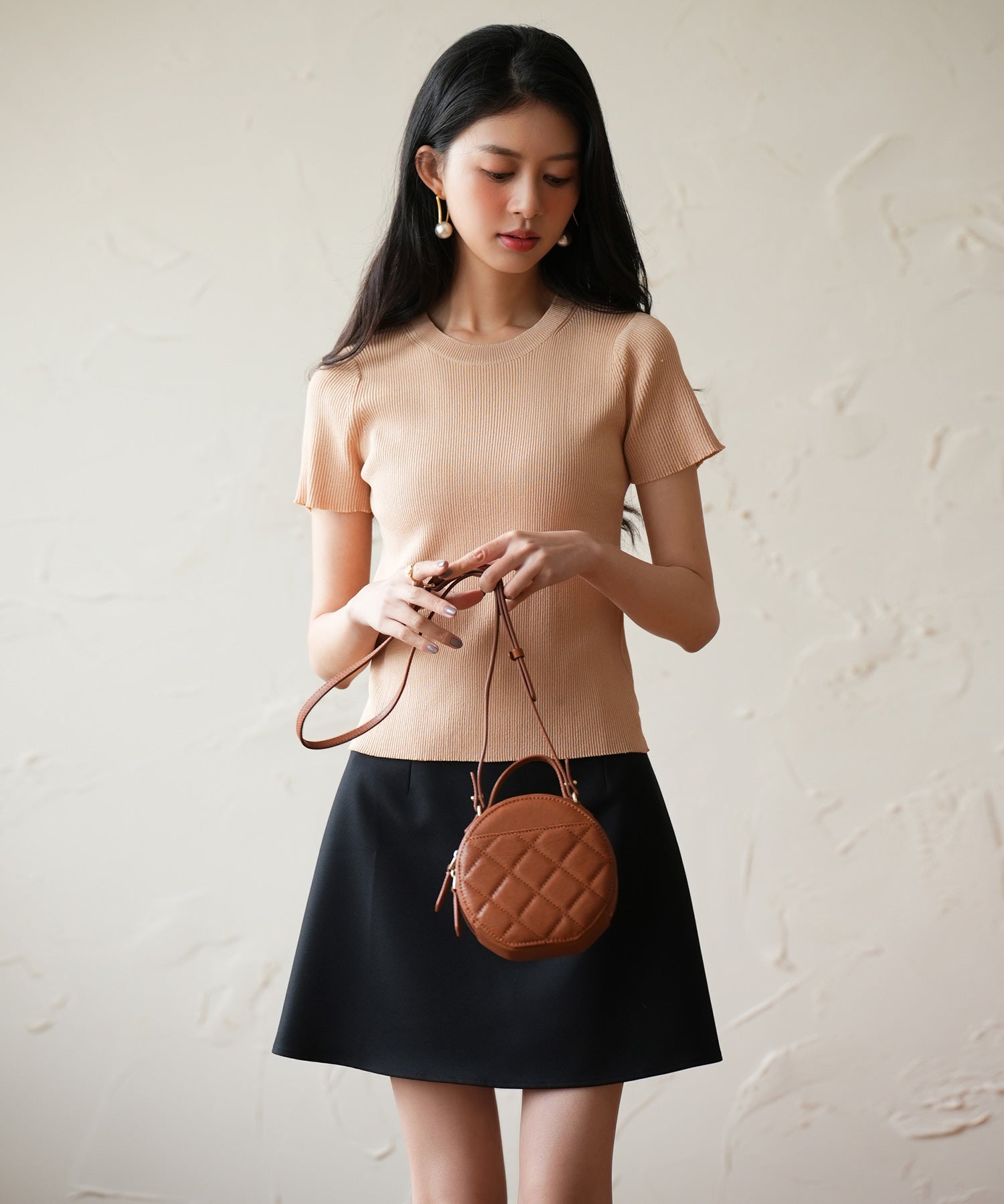 リブ編みクルーネックサマーニットsdpxyf6133 ベージュ