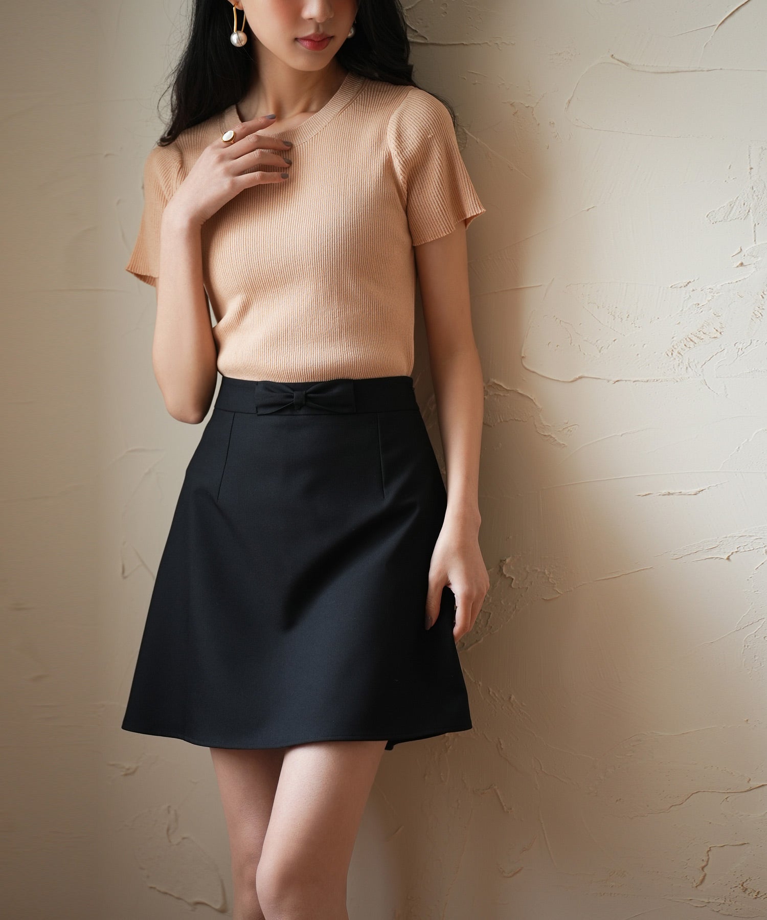 リブ編みクルーネックサマーニットsdpxyf6133 ベージュ