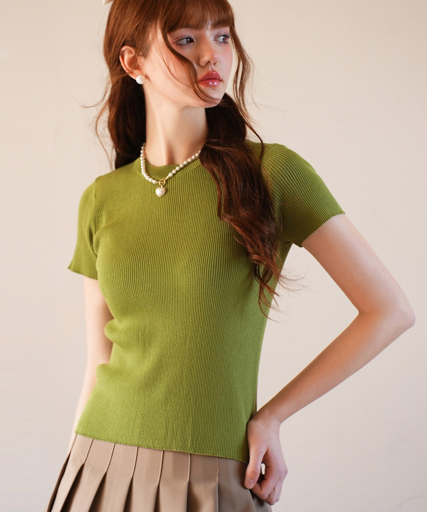 リブ編みクルーネックサマーニットsdpxyf6133-103-35